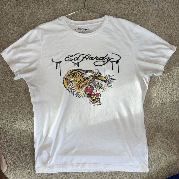 Vintage Y2K Ed Hardy Men's White Short Sleeve T-Shirt | Mens Medium - Picture 7 of 14